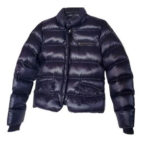 Lucky Brand Goose Down puffer Jacket Full Zip Black Hidden Hoodie sz.M